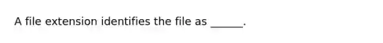 A file extension identifies the file as ______.