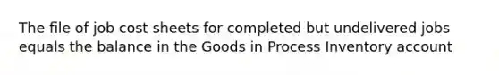 The file of job cost sheets for completed but undelivered jobs equals the balance in the Goods in Process Inventory account