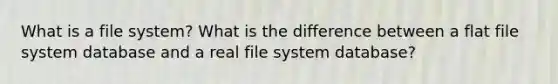 What is a file system? What is the difference between a flat file system database and a real file system database?