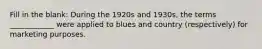 Fill in the blank: During the 1920s and 1930s, the terms ____________ were applied to blues and country (respectively) for marketing purposes.