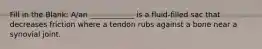 Fill in the Blank: A/an ____________ is a fluid-filled sac that decreases friction where a tendon rubs against a bone near a synovial joint.