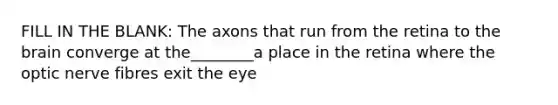 FILL IN THE BLANK: The axons that run from the retina to the brain converge at the________a place in the retina where the optic nerve fibres exit the eye