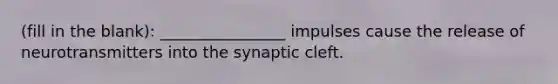 (fill in the blank): ________________ impulses cause the release of neurotransmitters into the synaptic cleft.