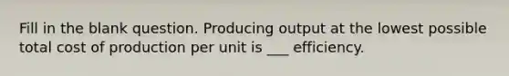 Fill in the blank question. Producing output at the lowest possible total cost of production per unit is ___ efficiency.