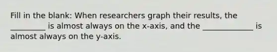 Fill in the blank: When researchers graph their results, the _________ is almost always on the x-axis, and the _____________ is almost always on the y-axis.