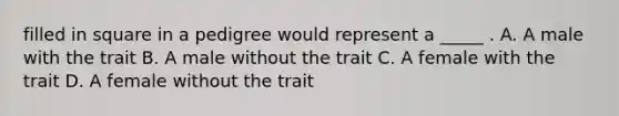 filled in square in a pedigree would represent a _____ . A. A male with the trait B. A male without the trait C. A female with the trait D. A female without the trait