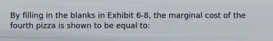 By filling in the blanks in Exhibit 6-8, the marginal cost of the fourth pizza is shown to be equal to: