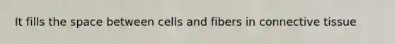 It fills the space between cells and fibers in connective tissue