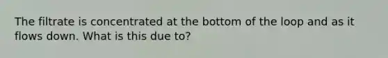 The filtrate is concentrated at the bottom of the loop and as it flows down. What is this due to?