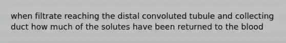 when filtrate reaching the distal convoluted tubule and collecting duct how much of the solutes have been returned to the blood