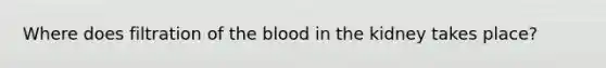 Where does filtration of the blood in the kidney takes place?