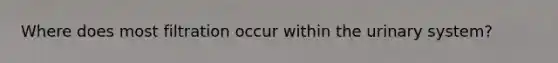 Where does most filtration occur within the urinary system?