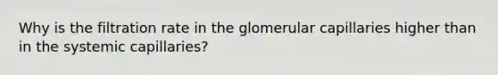 Why is the filtration rate in the glomerular capillaries higher than in the systemic capillaries?