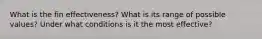 What is the fin effectiveness? What is its range of possible values? Under what conditions is it the most effective?