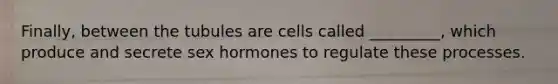 Finally, between the tubules are cells called _________, which produce and secrete sex hormones to regulate these processes.