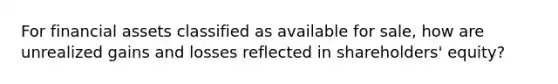 For financial assets classified as available for sale, how are unrealized gains and losses reflected in shareholders' equity?