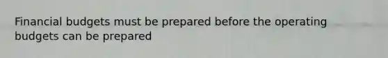 Financial budgets must be prepared before the operating budgets can be prepared