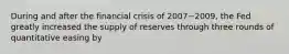 During and after the financial crisis of 2007−​2009, the Fed greatly increased the supply of reserves through three rounds of quantitative easing by