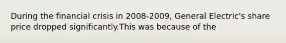 During the financial crisis in 2008-2009, General Electric's share price dropped significantly.This was because of the