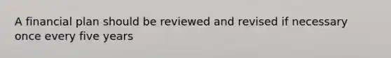 A financial plan should be reviewed and revised if necessary once every five years