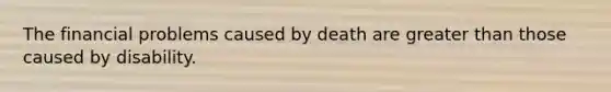 The financial problems caused by death are greater than those caused by disability.