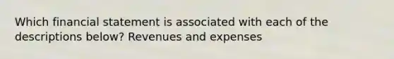 Which financial statement is associated with each of the descriptions below? Revenues and expenses