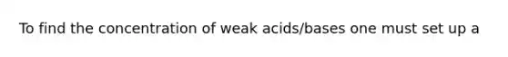 To find the concentration of weak acids/bases one must set up a