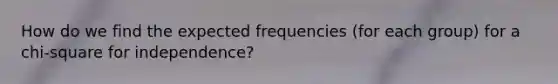 How do we find the expected frequencies (for each group) for a chi-square for independence?