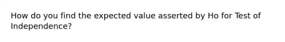 How do you find the expected value asserted by Ho for Test of Independence?