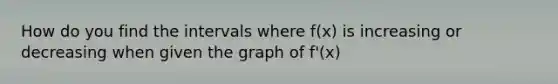 How do you find the intervals where f(x) is increasing or decreasing when given the graph of f'(x)