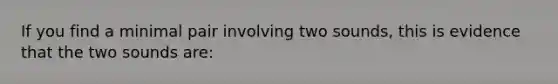 If you find a minimal pair involving two sounds, this is evidence that the two sounds are: