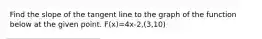 Find the slope of the tangent line to the graph of the function below at the given point. F(x)=4x-2,(3,10)