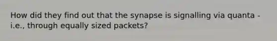 How did they find out that the synapse is signalling via quanta - i.e., through equally sized packets?