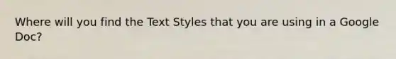 Where will you find the Text Styles that you are using in a Google Doc?