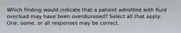 Which finding would indicate that a patient admitted with fluid overload may have been overdiuresed? Select all that apply. One, some, or all responses may be correct.