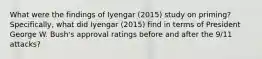 What were the findings of Iyengar (2015) study on priming? Specifically, what did Iyengar (2015) find in terms of President George W. Bush's approval ratings before and after the 9/11 attacks?