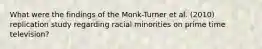 What were the findings of the Monk-Turner et al. (2010) replication study regarding racial minorities on prime time television?