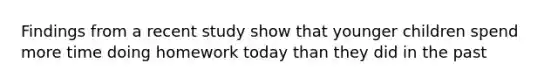 Findings from a recent study show that younger children spend more time doing homework today than they did in the past