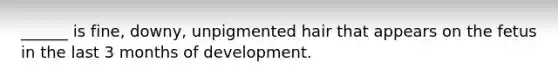 ______ is fine, downy, unpigmented hair that appears on the fetus in the last 3 months of development.