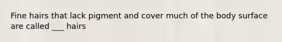 Fine hairs that lack pigment and cover much of the body surface are called ___ hairs