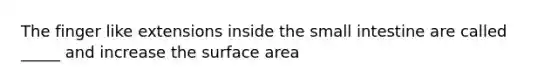 The finger like extensions inside the small intestine are called _____ and increase the surface area