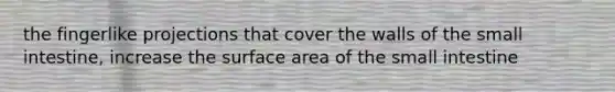 the fingerlike projections that cover the walls of the small intestine, increase the surface area of the small intestine