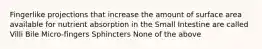 Fingerlike projections that increase the amount of surface area available for nutrient absorption in the Small Intestine are called Villi Bile Micro-fingers Sphincters None of the above