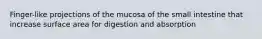 Finger-like projections of the mucosa of the small intestine that increase surface area for digestion and absorption