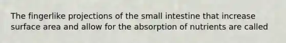 The fingerlike projections of the small intestine that increase surface area and allow for the absorption of nutrients are called