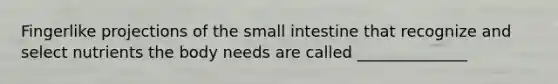 Fingerlike projections of the small intestine that recognize and select nutrients the body needs are called ______________