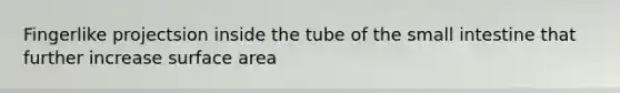 Fingerlike projectsion inside the tube of the small intestine that further increase surface area