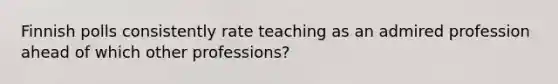 Finnish polls consistently rate teaching as an admired profession ahead of which other professions?