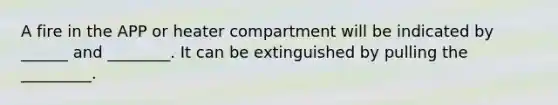 A fire in the APP or heater compartment will be indicated by ______ and ________. It can be extinguished by pulling the _________.