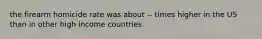 the firearm homicide rate was about -- times higher in the US than in other high income countries